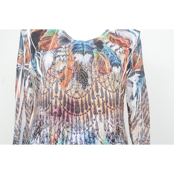 Cactus Southwest Feathers Beaded Hankie Hem Made in USA Tunic Top Size XL - Picture 5 of 10